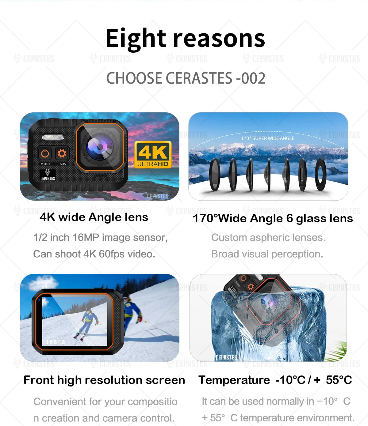CERASTES Action Camera 4K60FPS With Remote Control Screen Waterproof Sport Camera Drive Recorder Sports Camera Helmet Action Cam