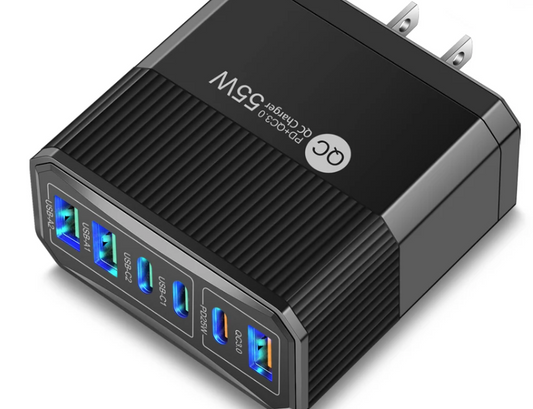 Get lightning-fast charging with our 55W USB Charger! 6 Ports incl. PD Type C for rapid, efficient charging. Compatible with iPhone, Xiaomi, Samsung, OnePlus. Power up with ease!