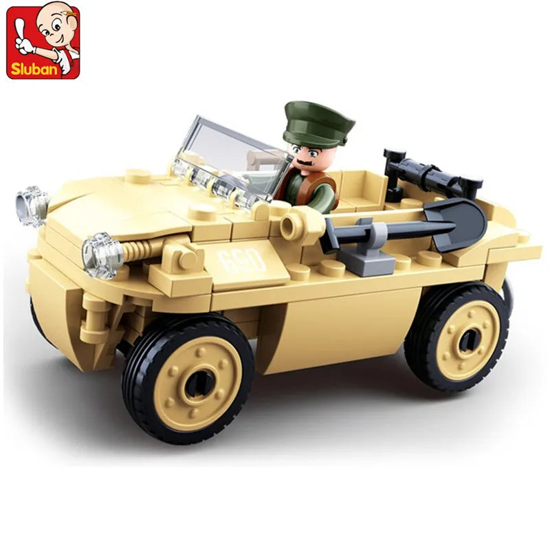 Military Patrol Vehicle Land Force Normandy Landing Weapon Building Blocks WW2 Army Soldiers Brinquedos Bricks Classic Kids Toys