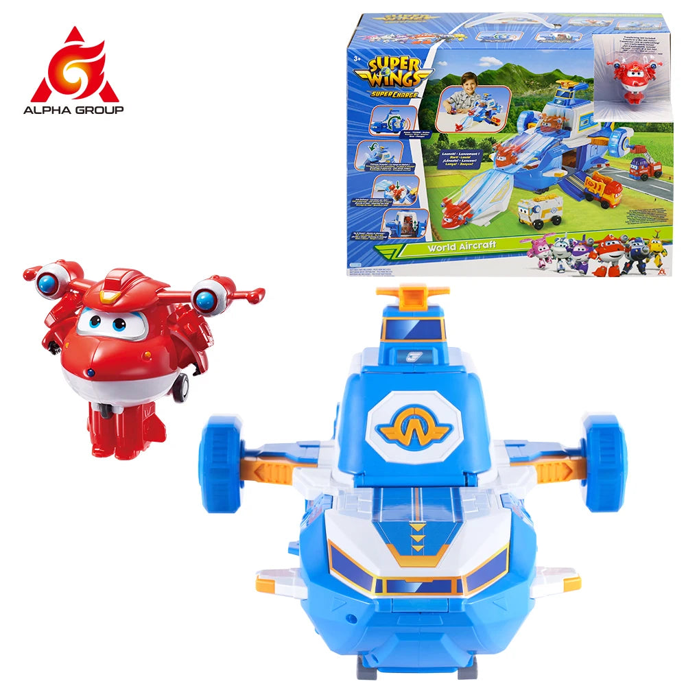 Super Wings S4 Air Moving Base  With lights & Sound World Aircraft Playset Includes 2” Jett Transforming Bots Toys For Kids Gift