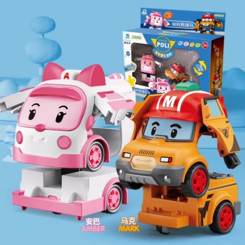 Cartoon Anime Action Figures Robocar Poli Ambe Roy Helly Transformation Robot Car Assembly Puzzle Toys for Kids Birthday Gifts