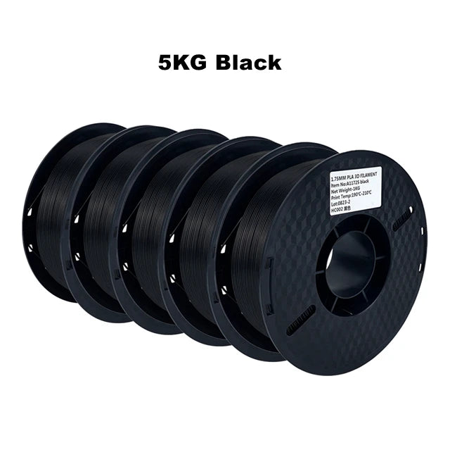 Get 5 rolls of high-quality, tough 1.75mm black, white, and gray PLA filament for your 3D printer, with free delivery.