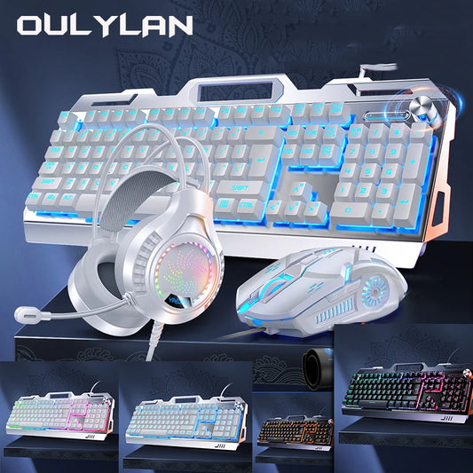 Experience ultimate gaming with the V2G5 Mechanical Touch Metal Keyboard Mouse Earphone 3-piece Set for USB wired Esports, featuring luminous keyboards.