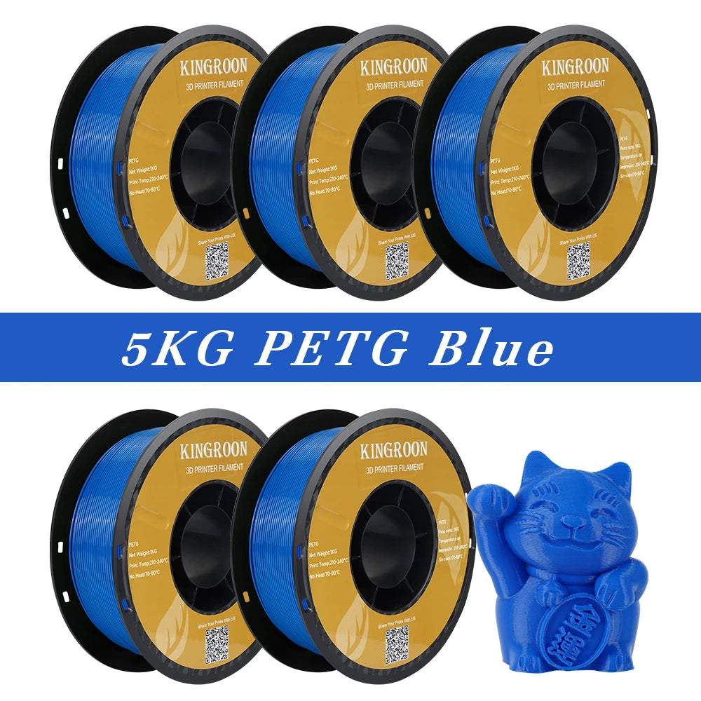 High-quality degradable eco-friendly 3D printing filaments in 5 rolls of 1.75mm PLA, PETG, and TPU plastic.