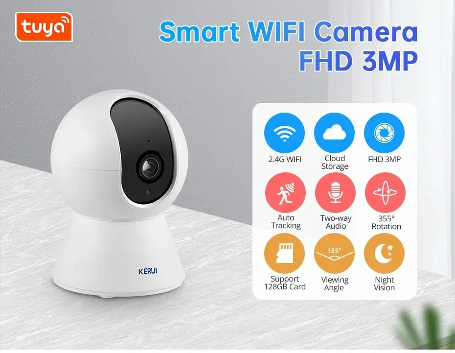 KERUI 3MP Tuya Smart Mini WiFi IP Camera Indoor Wireless Home Security AI Human Detect CCTV Surveillance Camera Auto Tracking