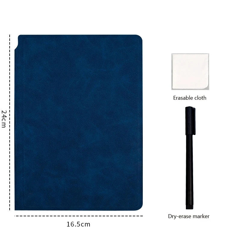 Stay organized with our A5 Reusable Whiteboard Notebook! Includes free whiteboard pen and erasing cloth, perfect for portable and stylish office note-taking.