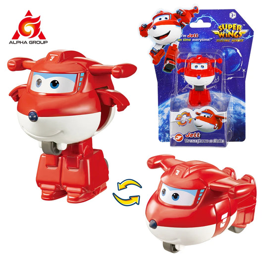 Super Wings Mini NEW Jett 2 Inches Transform Robot to Plane in 3 Steps Deformation Action Figures 2Modes Transforming Kid Toy