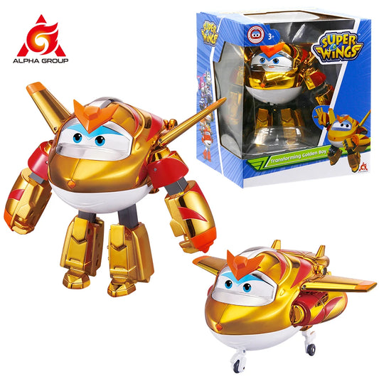 Super Wings S5 5" Scale Transforming Toy Action Figures Golden Boy Airplane to Robot Plane Gifts for Birthday Boys Girls Kids