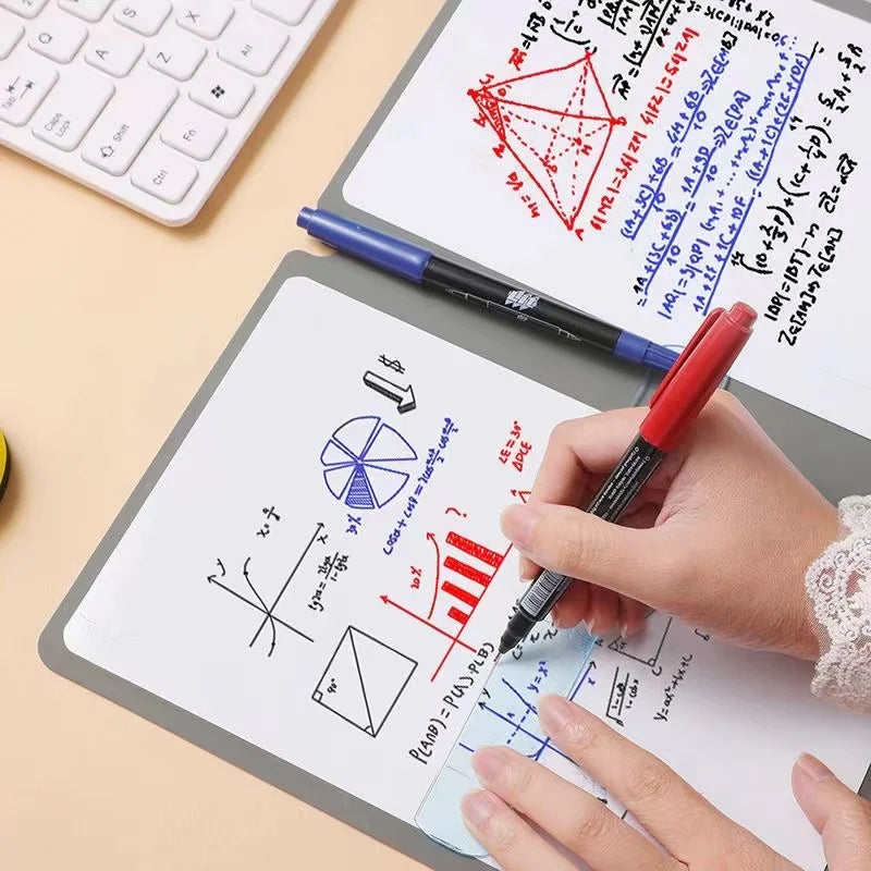 Stay organized with our A5 Reusable Whiteboard Notebook! Includes free whiteboard pen and erasing cloth, perfect for portable and stylish office note-taking.