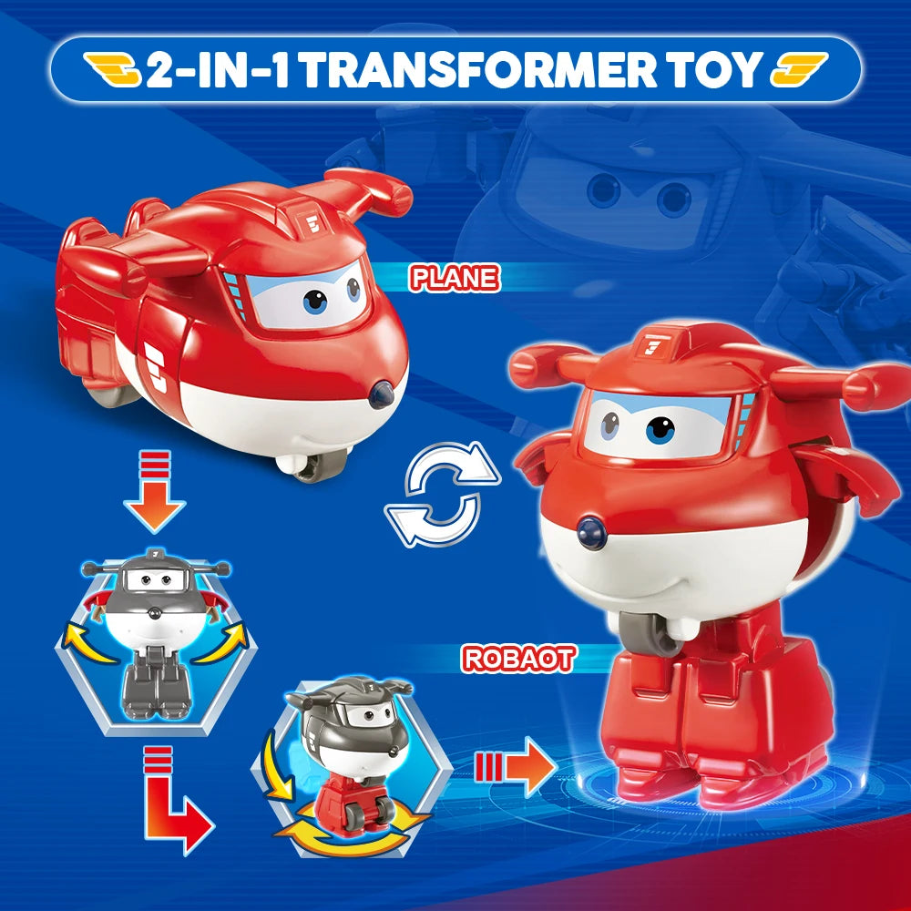 Super Wings Mini NEW Jett 2 Inches Transform Robot to Plane in 3 Steps Deformation Action Figures 2Modes Transforming Kid Toy