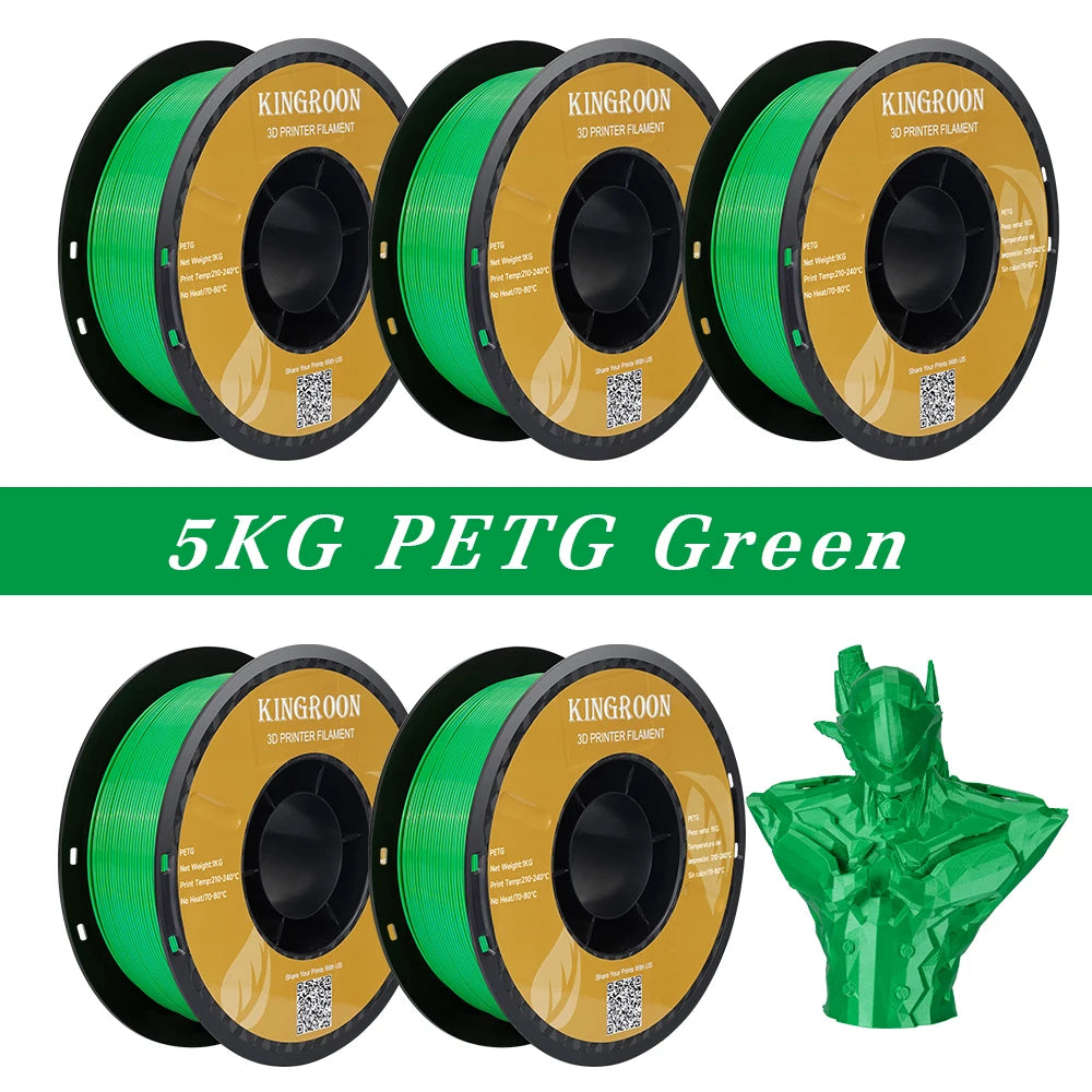 High-quality degradable eco-friendly 3D printing filaments in 5 rolls of 1.75mm PLA, PETG, and TPU plastic.