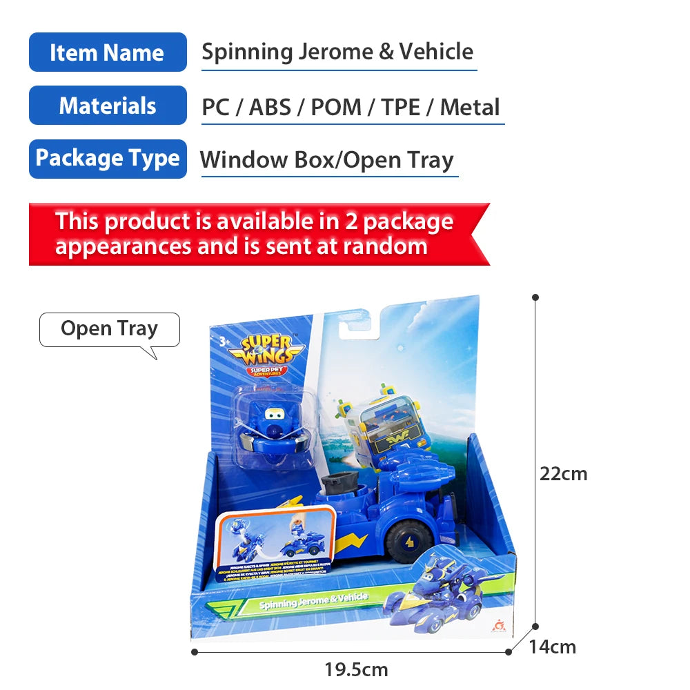 Super Wings Spinning Jerome & Vehicle  2 - in-1 Spinning Mode or Vehicle Mode Pop Transform Anime Battle Kids Toy Christmas Gift