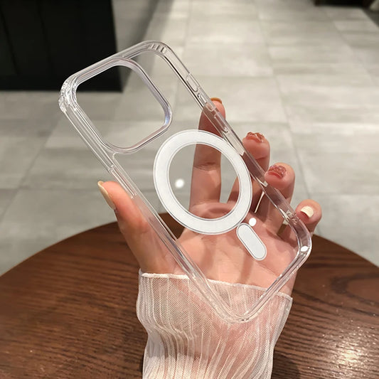 Experience ultimate convenience with our Magsafe Magnetic Transparent Wireless Charge Case! Designed for iPhone 11-15 Pro Max Plus Mini X, 7, 8, SE. Shockproof PC cover seamlessly integrates Magsafe for effortless charging.