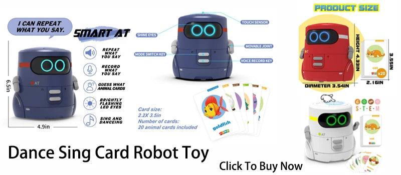 Get the party started with our Emo Robot! Sing, dance, repeat, and respond to voice commands.