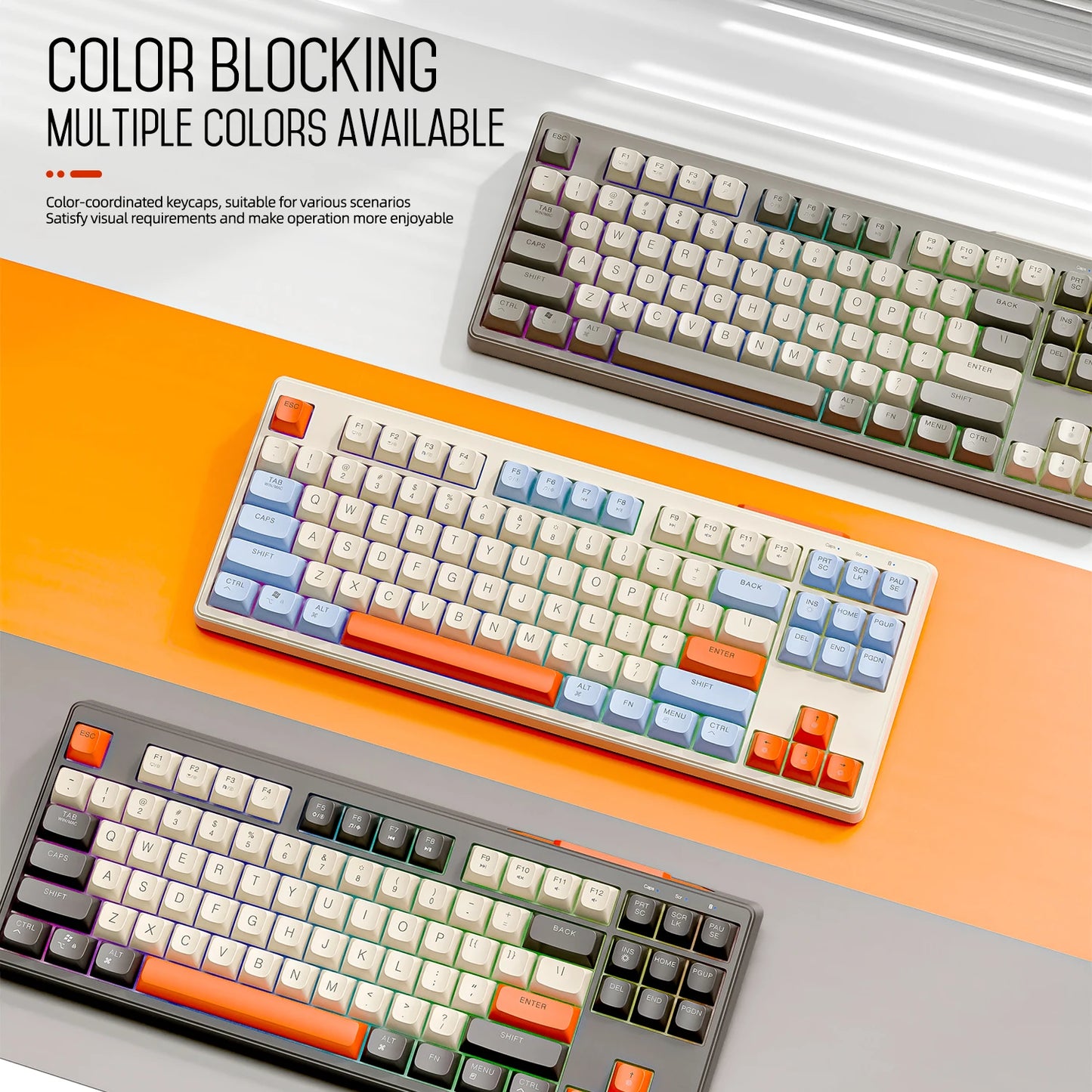 M87 Bluetooth Gaming Keyboard, 2.4G Dual Mode Connection, PBT Ball Cap, Rainbow Light, Suitable for Computers, Laptops, and Mac