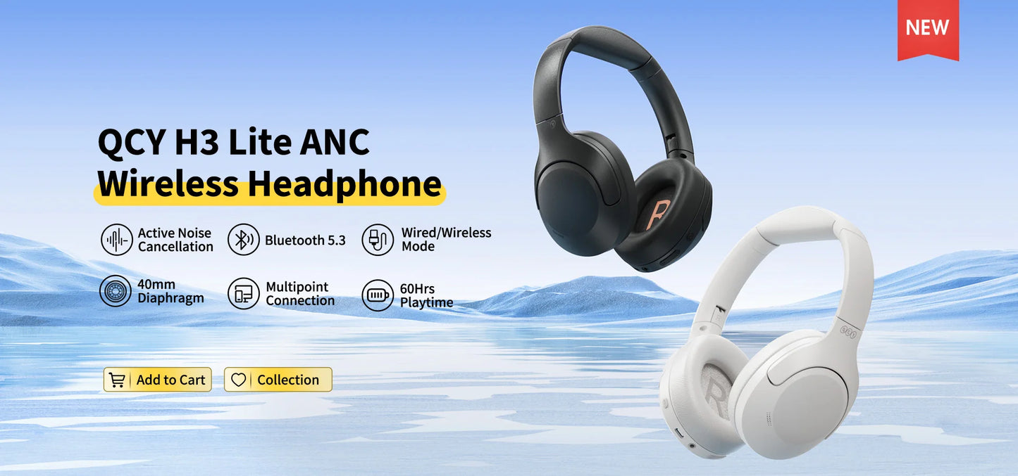 Elevate your audio with QCY H3 ANC Wireless Headphones! Enjoy Bluetooth 5.4, Hi-Res audio, and 43dB hybrid active noise cancellation for up to 60 hours of uninterrupted listening.