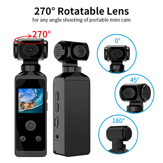 4K Ultra HD Pocket Action Camera 270° Rotatable Vlog Wifi Mini Sports Cam Waterproof Case Helmet Travel Bicycle Driver Recorder