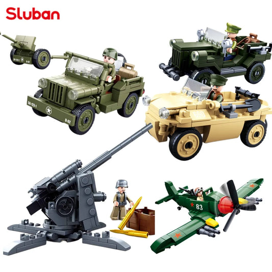 Military Patrol Vehicle Land Force Normandy Landing Weapon Building Blocks WW2 Army Soldiers Brinquedos Bricks Classic Kids Toys