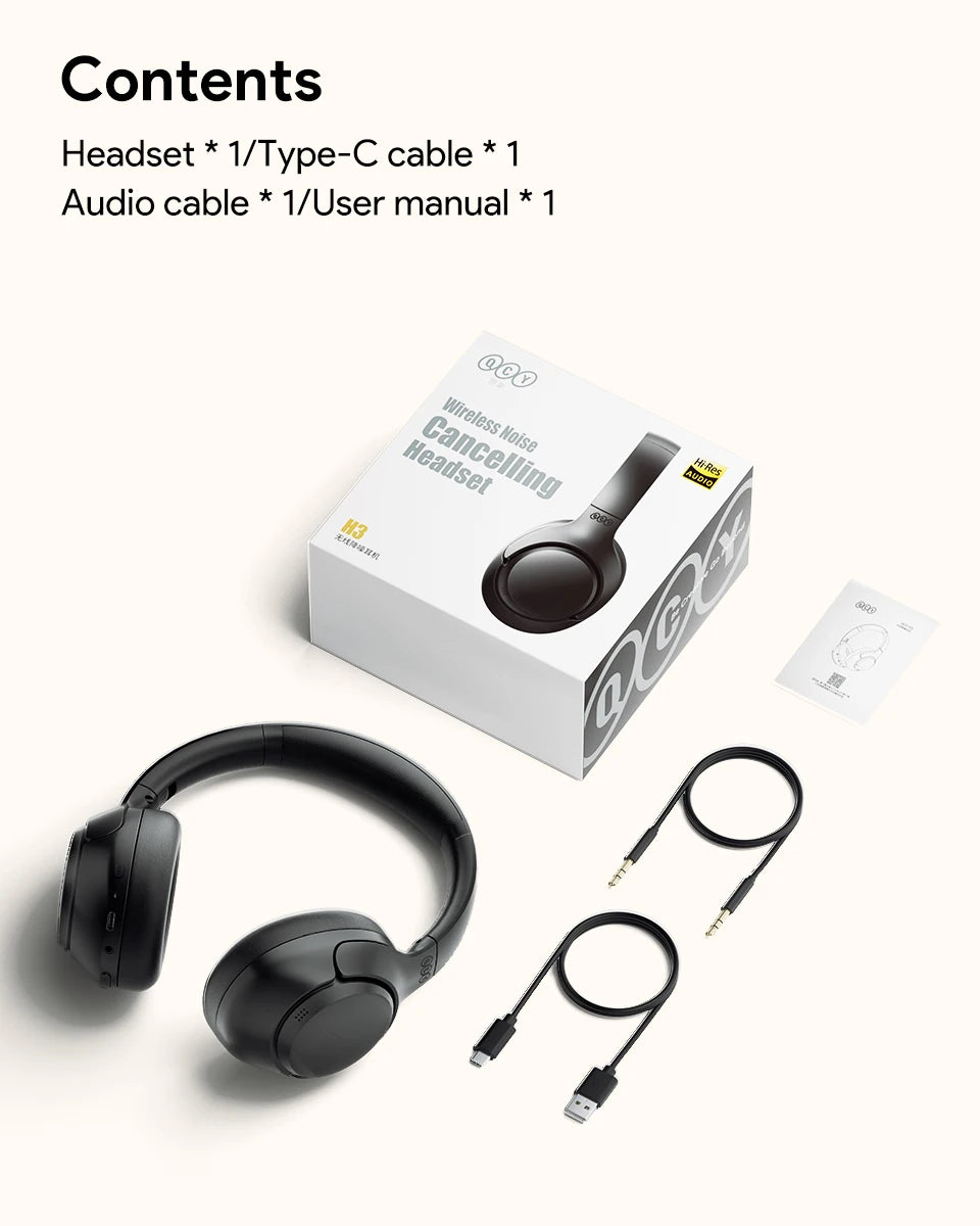 Elevate your audio with QCY H3 ANC Wireless Headphones! Enjoy Bluetooth 5.4, Hi-Res audio, and 43dB hybrid active noise cancellation for up to 60 hours of uninterrupted listening.