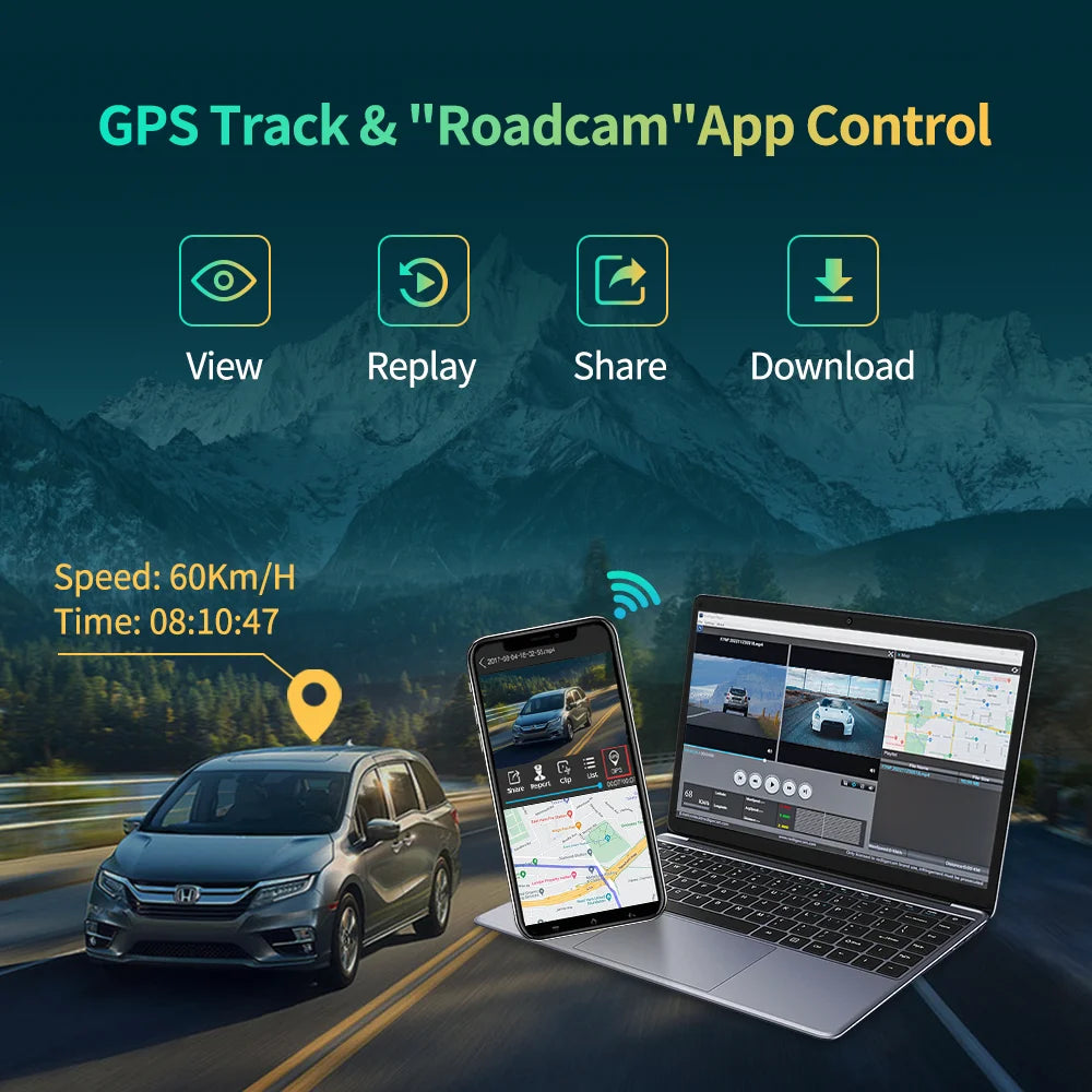 Imagebon 10.26" 4K ADAS Wireless CarPlay & Android Auto Dash Cam Night Vision 24h Park Monitoring Loop Recording GPS FM Car DVR