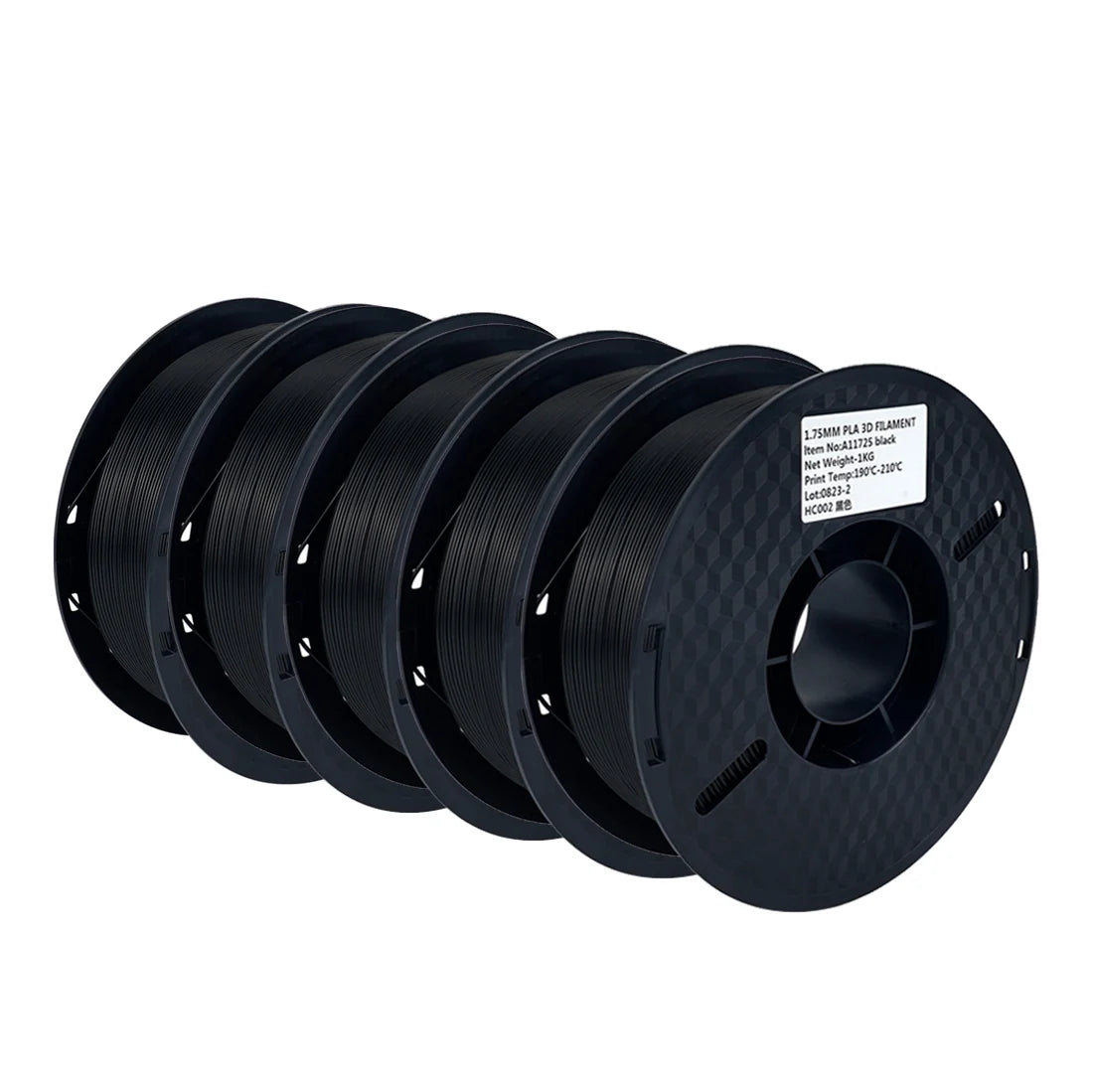 Get 5 rolls of high-quality, tough 1.75mm black, white, and gray PLA filament for your 3D printer, with free delivery.