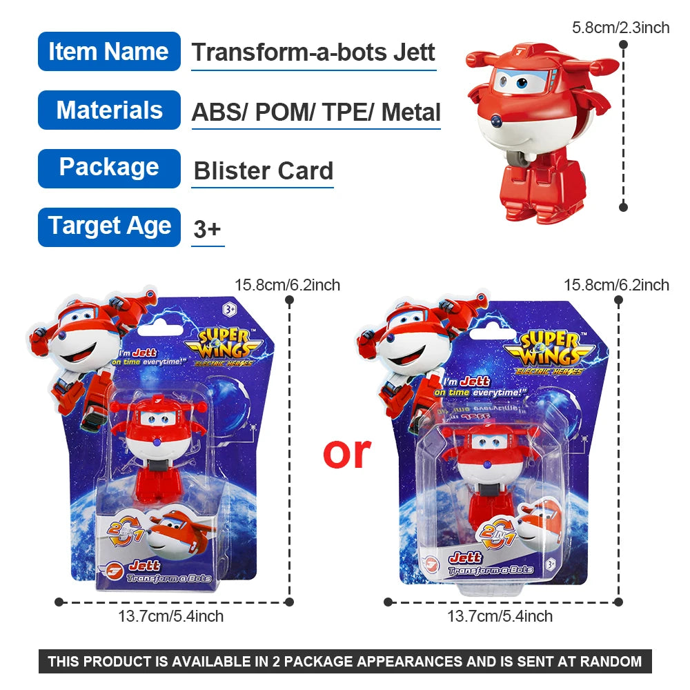 Super Wings Mini NEW Jett 2 Inches Transform Robot to Plane in 3 Steps Deformation Action Figures 2Modes Transforming Kid Toy