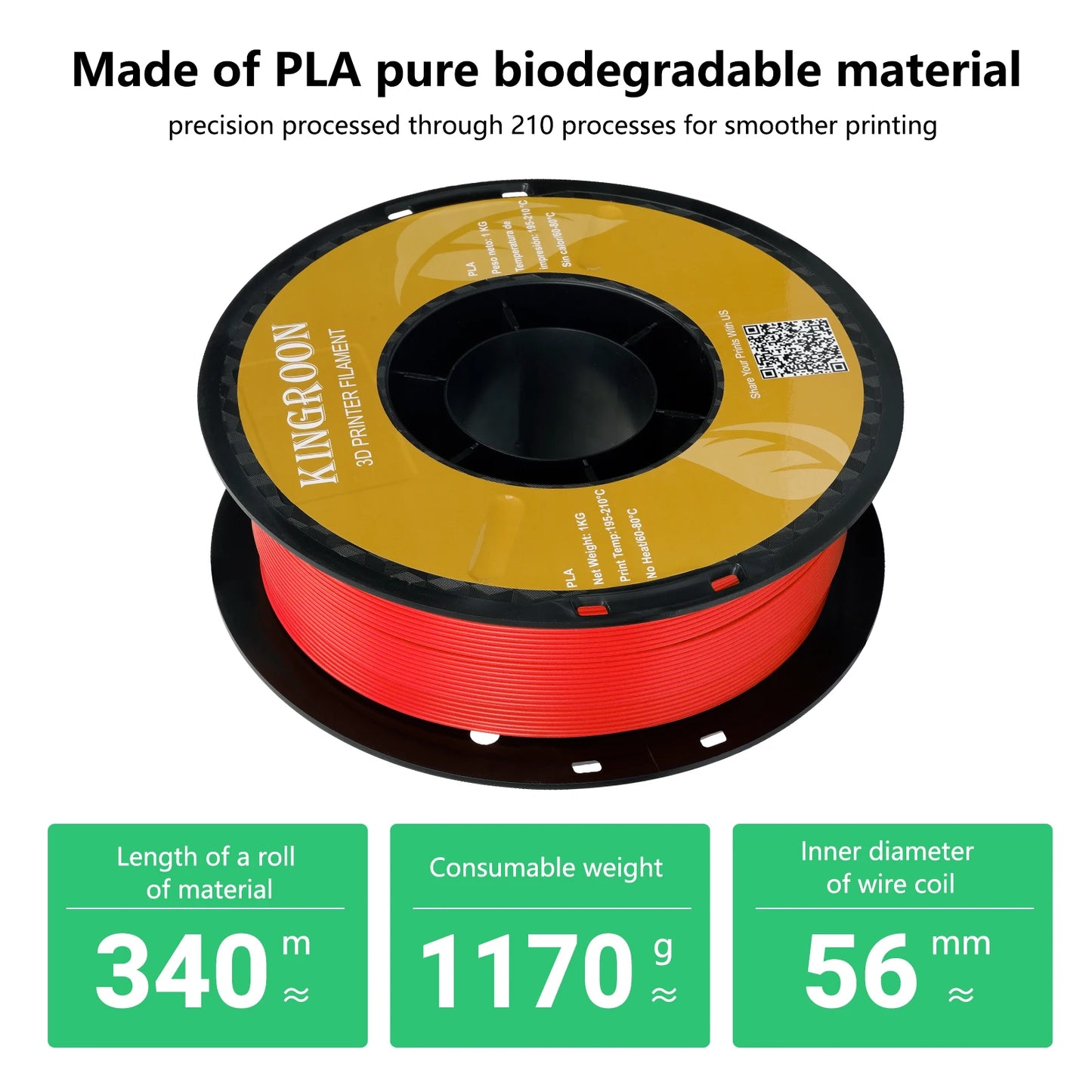 High-quality degradable eco-friendly 3D printing filaments in 5 rolls of 1.75mm PLA, PETG, and TPU plastic.