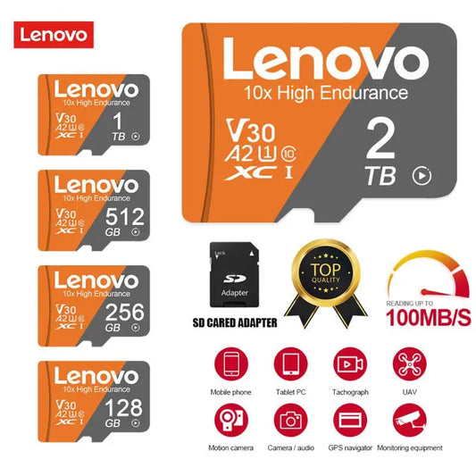 Lenovo SD Memory Card 512GB Micro TF/SD Card 1TB 2TB Class 10 High Speed A2 Flash TF Card 128GB 256GB Flash Card For 4K Camera