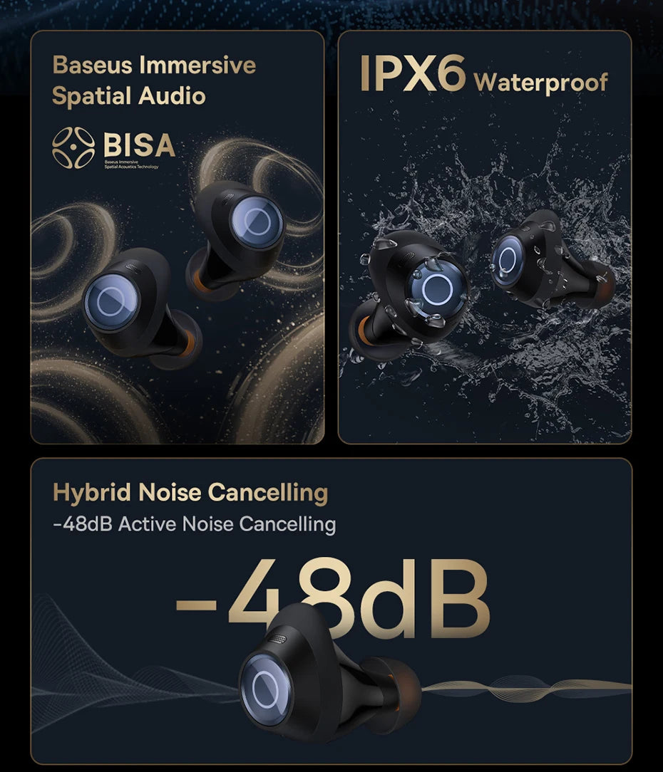 Enjoy superior sound with Baseus Bowie MA10 Pro Wireless Earphones! Active noise cancellation, Bluetooth 5.3, 40-hour battery life, IPX6 waterproofing.