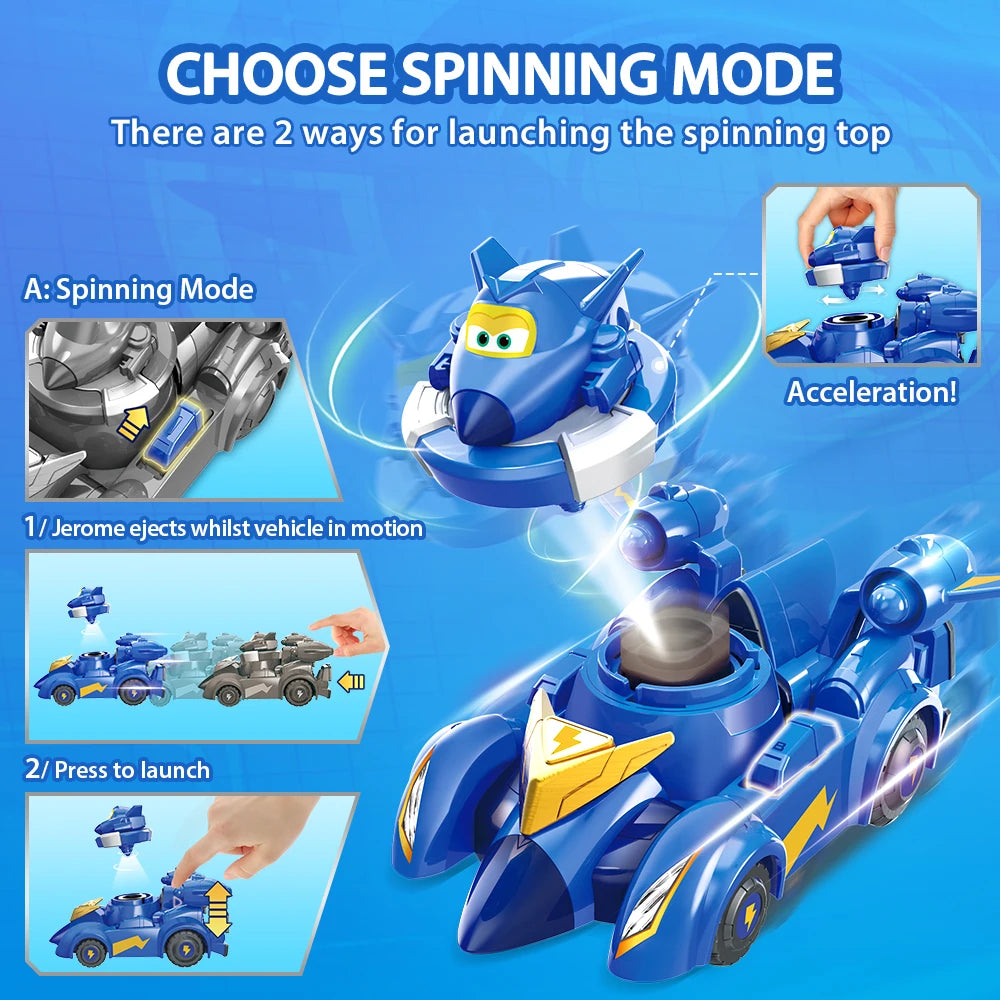 Super Wings Spinning Jerome & Vehicle  2 - in-1 Spinning Mode or Vehicle Mode Pop Transform Anime Battle Kids Toy Christmas Gift