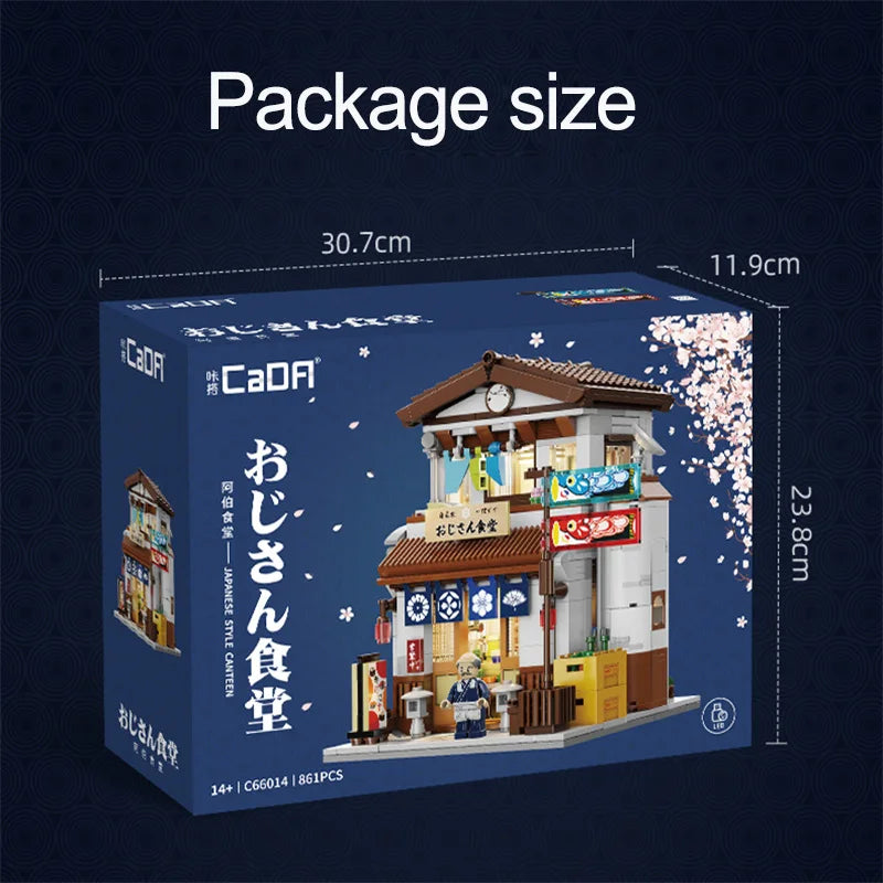 Cada LED City Japanese Style Canteen House Architecture Building Blocks Late Night Canteen Figures Bricks Toys for Kid Gifts