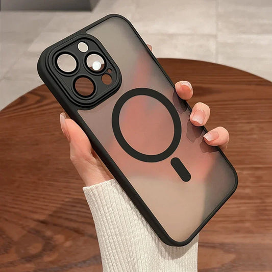 Discover style and protection with our Magnetic Luxury Matte Translucent Armor Shockproof Case! Designed for iPhone 14, 15 Pro Max Plus. supports Magsafe charging.