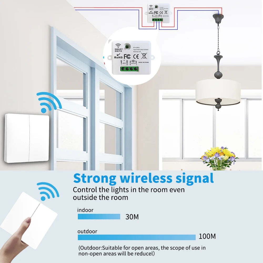 Smart Home Wireless 433mhz Light Switch House Improvement Self-Power Remote Controller Push Button Wall Switch Set