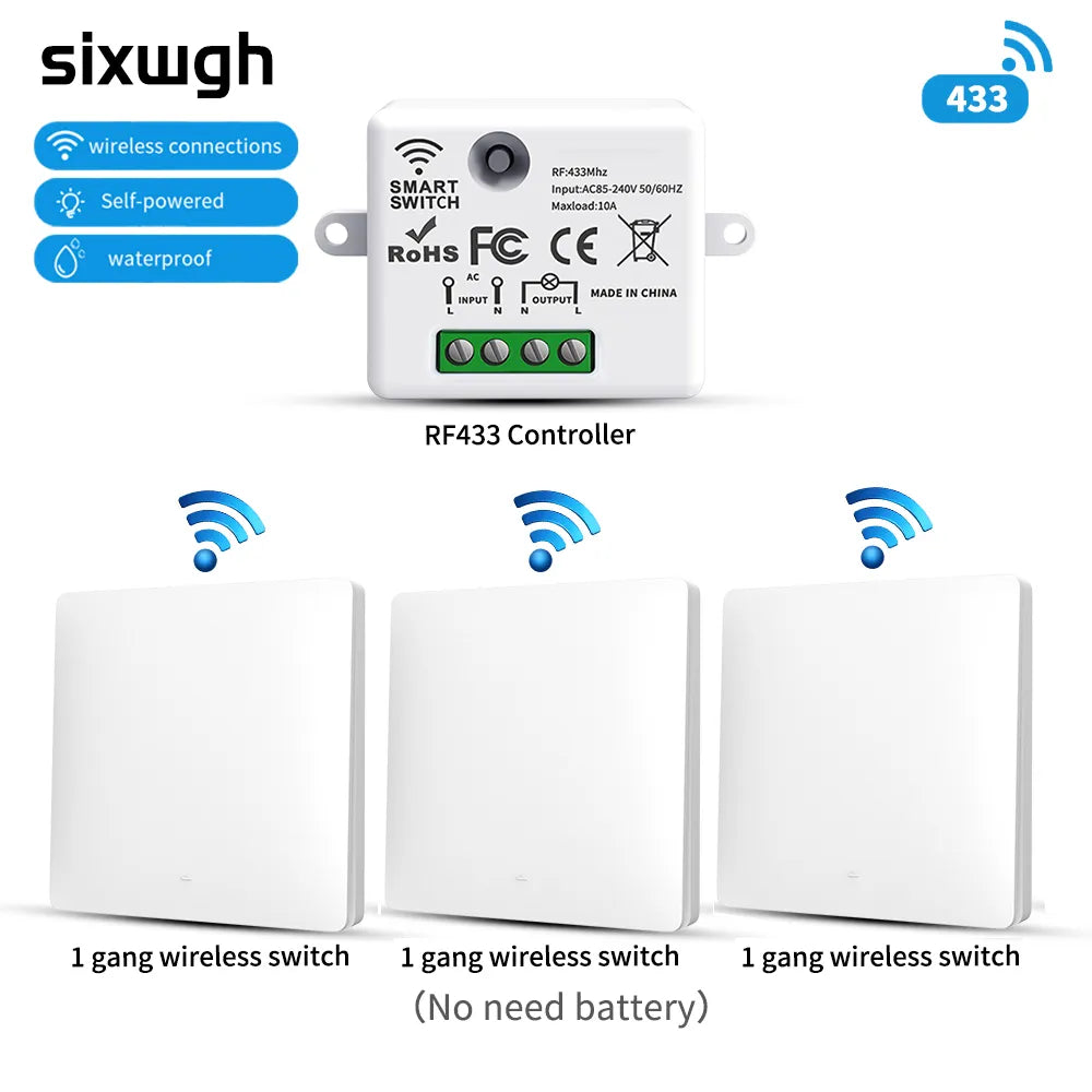 Smart Home Wireless 433mhz Light Switch House Improvement Self-Power Remote Controller Push Button Wall Switch Set