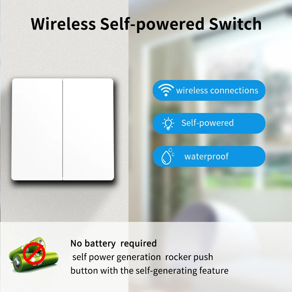 Smart Home Wireless 433mhz Light Switch House Improvement Self-Power Remote Controller Push Button Wall Switch Set